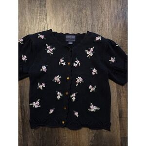 Herman Geist Hand Embroidered Sweater Womens Medium Blue Floral Grandmacore